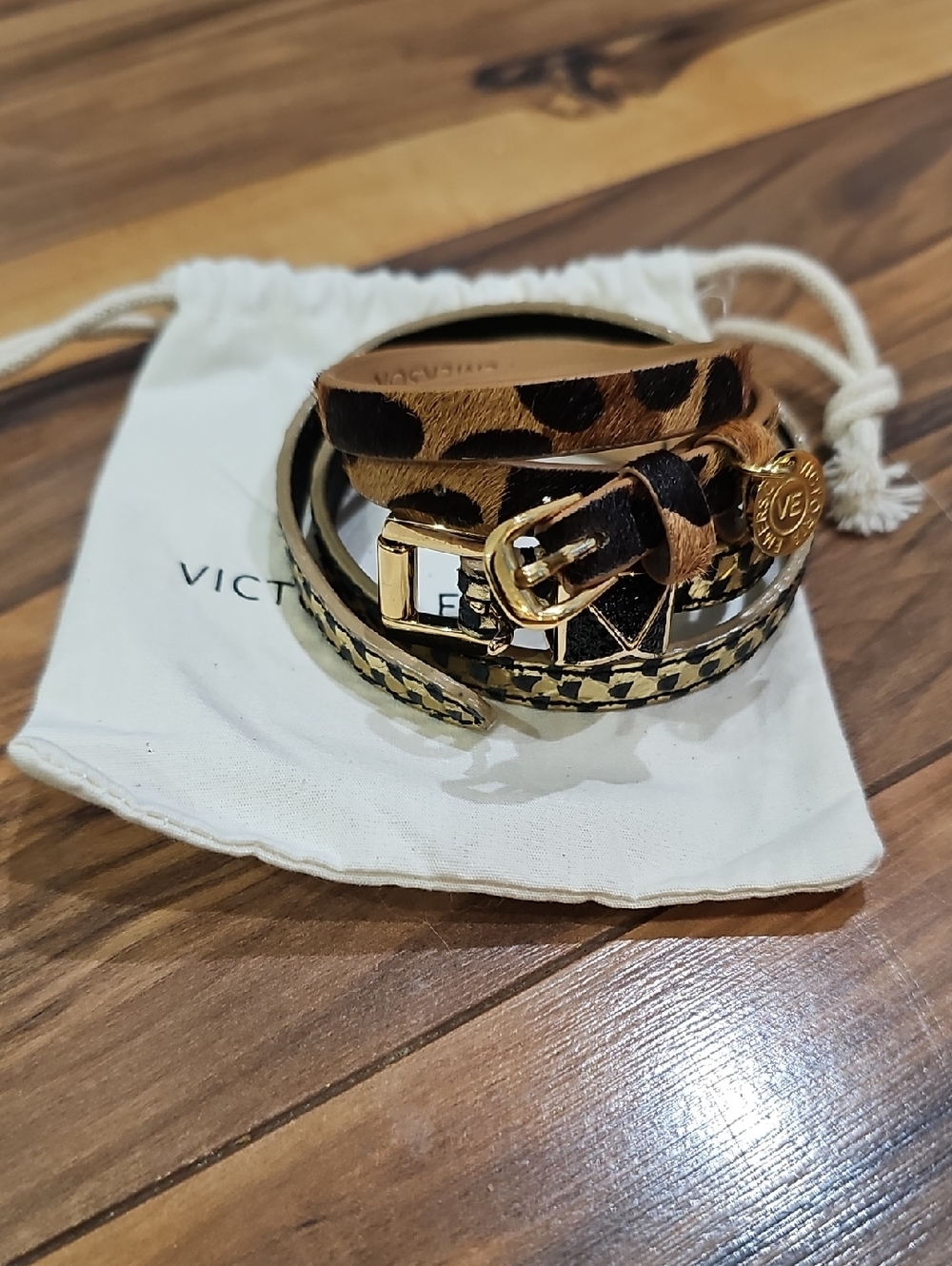 Victoria Emerson Set Of 2 Leopard and Black Layered Wrap Belt Bracelet